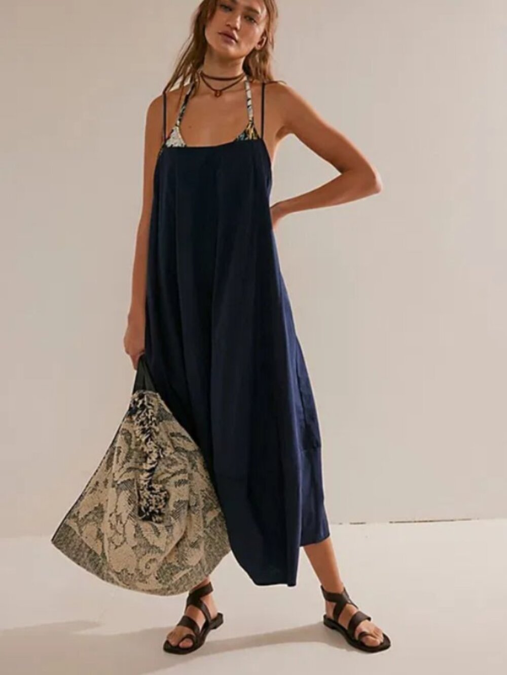 Free People Struttin' Midi Dress Endless Summer Tie Back Button S